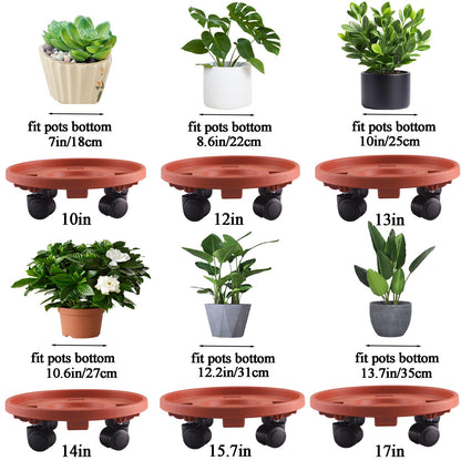 Tulpeed Rolling Plant Stand with Wheels 5 Pack 13 Inch Plant Caddy with Wheels Heavy Duty Plant Dolly Roller Base with Wheels Round Flower Pot Rack Holder Planter Trolley Tray, Red