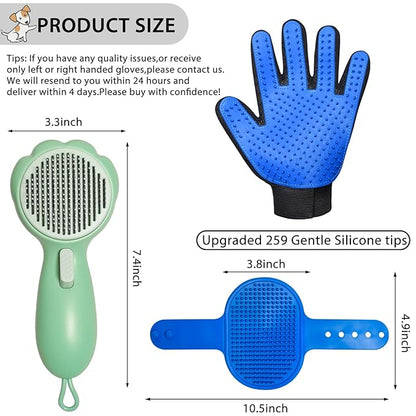 Cat Grooming Glove Brush,Self-Cleaning Slicker Pet Brush for Short and Long Haired Pets,Dog Bath Brush for Shedding and Grooming,Removes Loose Hair and Tangles,Promote Circulation