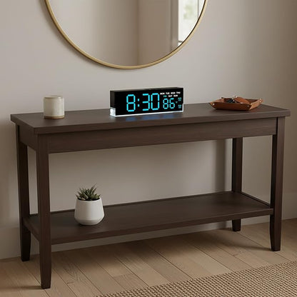 zyzamay 7 Inch Modern LED Digital Alarm Clock with Dual Alarms & Soft Bottom Light｜Displays Time, Date, Day, Temperature｜3-Level Auto/Manual Brightness, DST, USB or Battery Powered Desk Clock,Blue