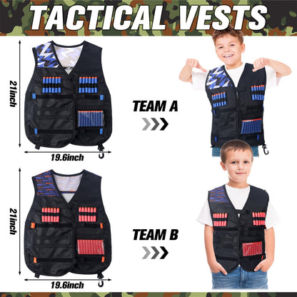 Sosation 12 Sets Tactical Vest Compatible with Nerf Party Favor Accessories, Face Mask Wrist Ammo Holder Toy Gift Supplies (Orange and Blue)