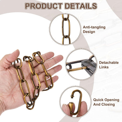 uxcell 6ft Lighting Hanging Chain, 3mm/0.12" Looping Metal Pendant Chandelier Chain Extension with 2 Quick Link Lock for Hanging Plant Pendant Chandelier Light Fixture, Gold Bronze