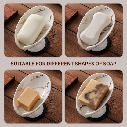 Agyiuns Soap Dish, Soap Holder Self Draining Leaf Shape Soap Dishes，White and Gold Marble Pattern Ceramic Draining Soap Tray for Shower, Bathroom Sink, Kitchen (Small Size-Marble White, 1)