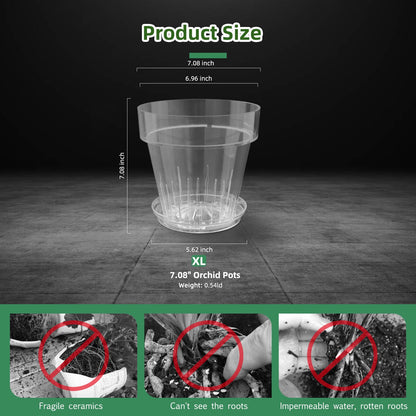 SUADEN 7.1 Inch Clear Acrylic Planter Pot with Tray,Orchid Pot with Drainage Holes,Side Holes for Hanging,Twist-Lock Saucer for Easy Moving, Transparent Containers for Indoor Plants Herbs