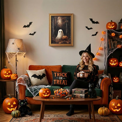 YHCTHT Gold Framed Halloween Wall Art, Ghosts Pumpkin Pictures Wall Decor