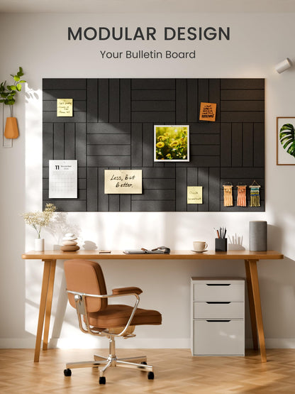 Bumusty Large Cork Board Alternative-36 x 24" Felt Bulletin Board Tiles, with 30 Pushpins, 40 Adhesive Tabs, Bold-Stripe 6-Pack, Cork Boards for Office Push Pin Board Felt Board-Charcoal Gray
