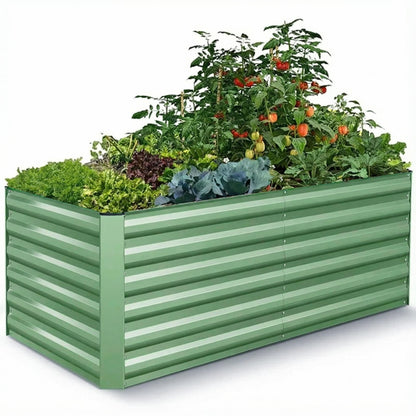 Homdox 6×3×2FT Galvanized Metal Raised Garden Bed Kit, Deep Root Elevated Planter Box w/Anti Cutting Strip & A Pair of Gloves, for Vegetables, Flowers, Herbs, Succulents, 265 Gallon Capacity, Green