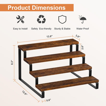 Giikin 4 Tier Spice Rack, Set of 2 Wooden Spice Rack for Countertop, Kitchen Counter Storage Shelves Cupcake Stand Holder Display Stand, Rustic Brown