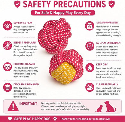 Cotton Rope Dog Ball Toy – Durable Braided Chew & Fetch Ball for Small to Medium Dogs – Natural Teeth Cleaning, Random Colors (Random Pink)