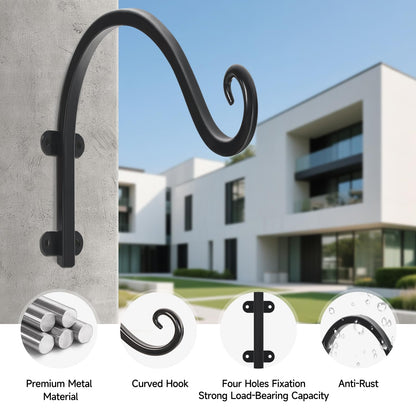 4 Pack 12Inch Plant Hanger, Sturdy Hanging Plant Bracket Hooks Outdoor, Bird Feeder Hanger for Bird Feeders, Planters, Lanterns, Wind Chimes Indoor Outdoor (Black)