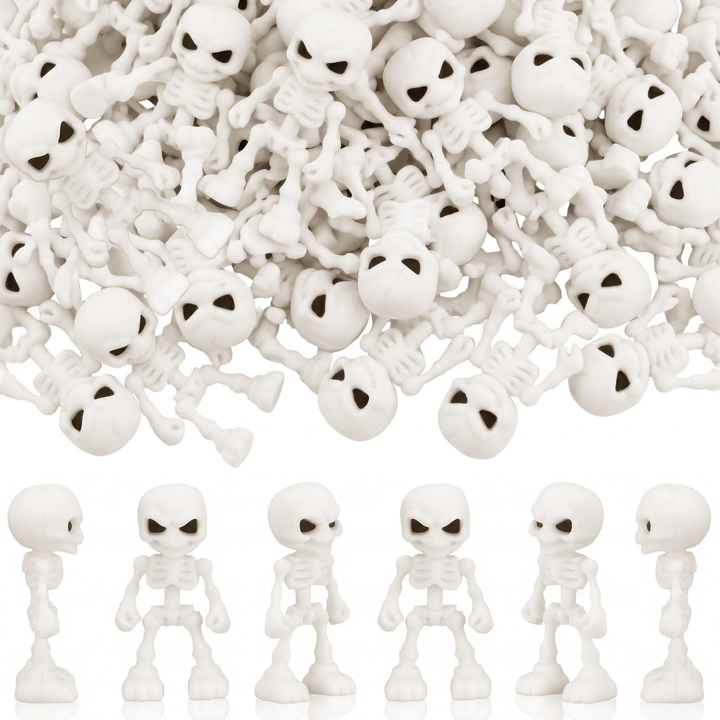 Junkin 50 Pcs Halloween Mini Skeleton Figures Tiny Skulls Cute Design Soft Rubber Skeleton Decorations Miniature Skulls Figures Ornaments for Indoor Fireplace Haunted House Accessories Party