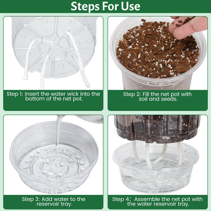 Bluepro 12 Pack 6.5 Inch Clear Self Watering Plant Pots with Bottom Water Tray & Watering Rope, Transparent Nursery Pots with Drainage for Seedlings, Herbs, and Houseplants