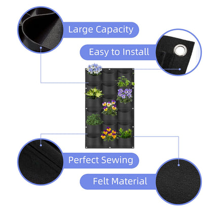 18 Pockets Hanging Planter Bags, Hanging Vertical Wall Mounted Plant Planting Grow Bags, Herb Garden Planter Outdoor Indoor Growing Bag, Gardening Vertical Greening Flower Container(1m×0.5m, Black)