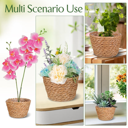 Alipis Wicker Planter: 5.1" Seagrass Plant Basket Indoor - Hand-Woven Planter Basket with Liner for Houseplants, Succulents & Boho Farmhouse Decor 2-Pack
