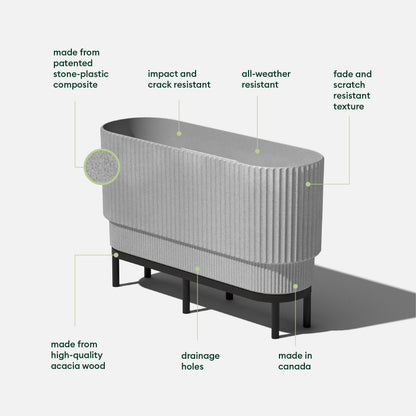 Veradek Demi Series Raised Long Planter for Indoor/Outdoor Use | Made from Plastic & Stone w/Wooden Stand | Modern Patio Décor for Flowers/Shrubs