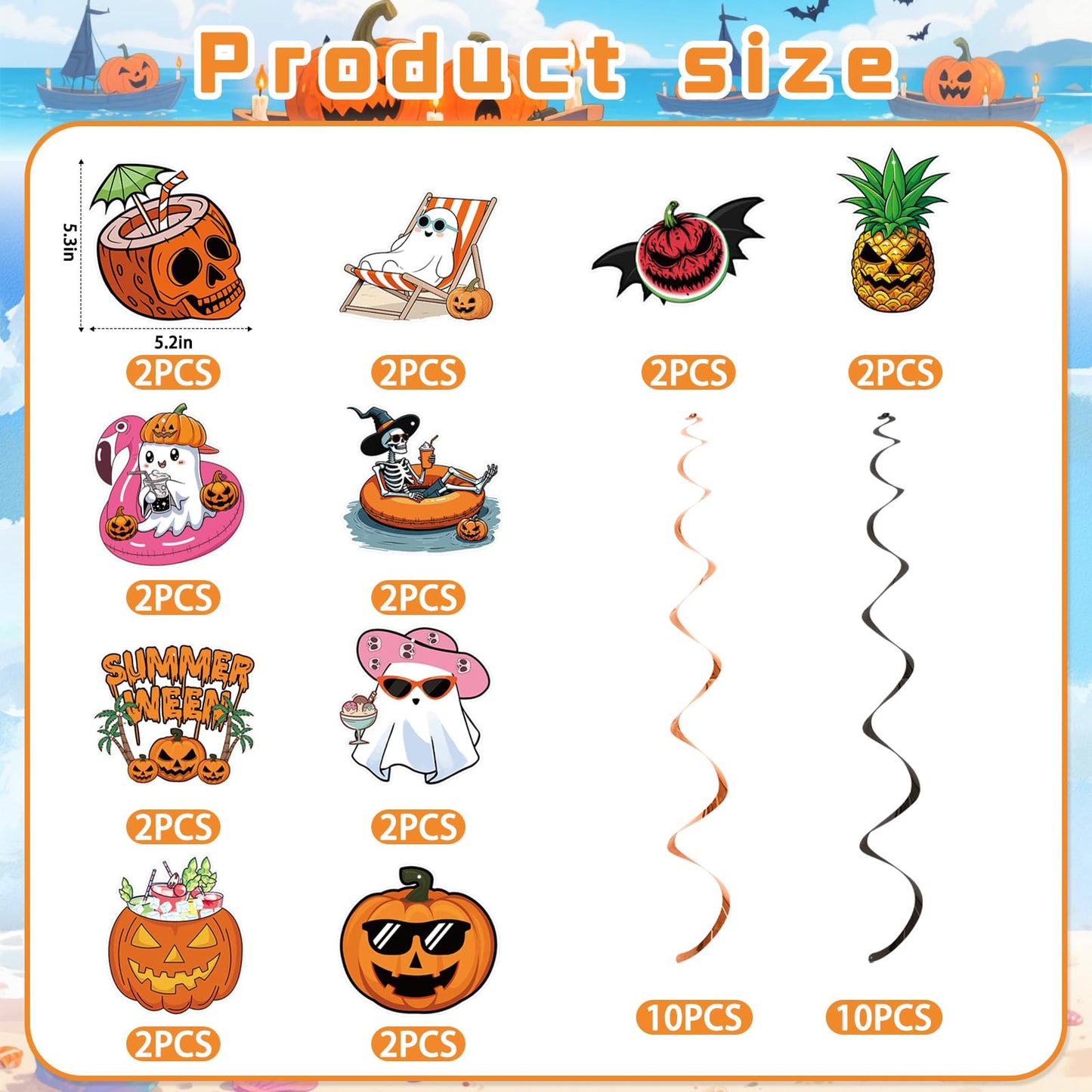 20PCS Summerween Decorations Summer Halloween Hanging Swirls Summerween Party Decorations with Hallowee Pattern Card Swirls Hallowee In Summerday, Summer Halloween Party Decoration