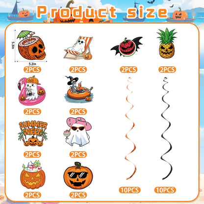 20PCS Summerween Decorations Summer Halloween Hanging Swirls Summerween Party Decorations with Hallowee Pattern Card Swirls Hallowee In Summerday, Summer Halloween Party Decoration