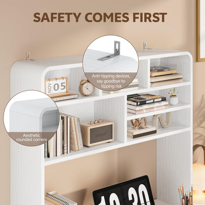 Homiflex 5-Tier Desk Shelf, 37.4''W Desktop Bookshelf for Computer Monitor, Desktop Organizer Shelf Storage Rack with 6 Cubbies, 5-Level Desk Hutch Display Rack for Home, Office, Dorm, Vanity, White