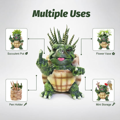 NMMUGOR Turtle Succulent Pots with Middle Fingers Up, Middle Finger Gifts, Prank Flower Pot Resin for Indoor Outdoor