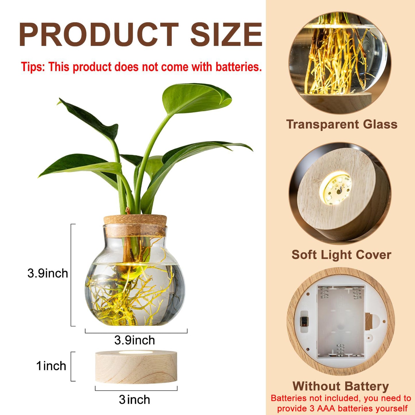 Propagation Stations, Plant Propagation Station with Light Base, Glass Propagation Vases, Hydroponic Vase for Plants, Glass Terrarium for Home Office Windowsill Tabletop Decoration (2)