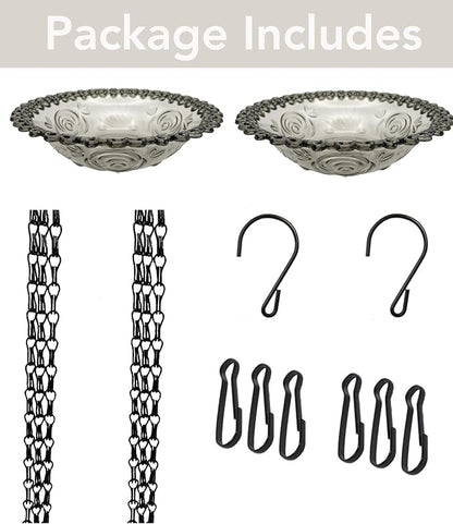 2 Pack Hanging Bird Baths and Feeders for Outdoors, Plastic Bird Bath Bowl & Hanging Feeder for Garden Yard Decor,Mist Grey