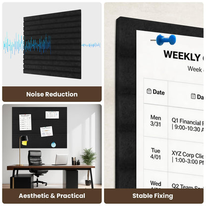 TOMAIX 12-Pack Felt Bulletin Boards (11.8" x 11.8") – Self-Adhesive Wall Tiles with Pushpins; Ideal for Offices, Classrooms, and Home Decor; for Posting Notes, Photos, and Memos(Black)