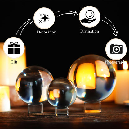 ZEERSHEE 3pcs 60/80/100mm Clear Crystal Balls with Stand Decorative Transparent Spheres Photography Prop for Magical Shots Fengshui Crystal Balls for Meditation Divination Decor