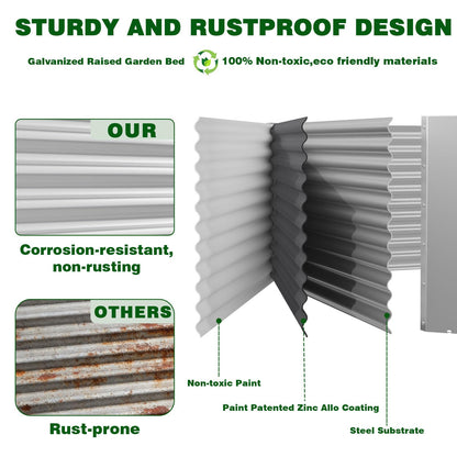 Annzoe 3 Pcs 8 x 4 FT Galvanized Steel Raised Garden Bed – Outdoor Planter Box for Root Vegetables, Herbs & Flowers, Large Metal Garden Beds for Backyards, Terraces and Balconies