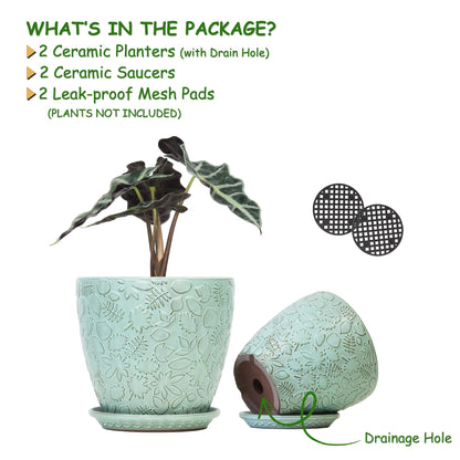 Bestseler 8 Inch + 6 Inch Plant Pots for Indoor Plants, Ceramic Planter with Drainage Hole and Saucers, Garden Pots for Succulent, Orchid, and Flower, Set of 2