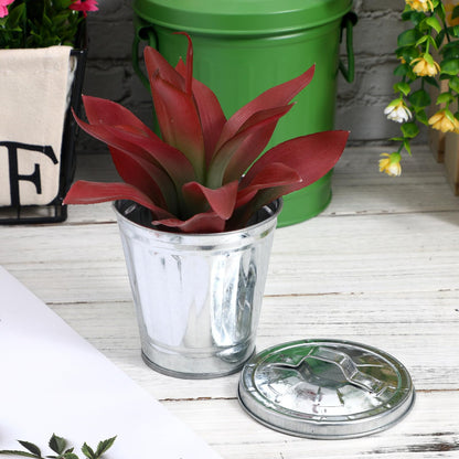PRETYZOOM Mini Table Storage Jar Compact Desktop Trash can with Lid Small Metal Waste Container Multifunctional Flower Pot and Pen Holder for Home Office Dorm