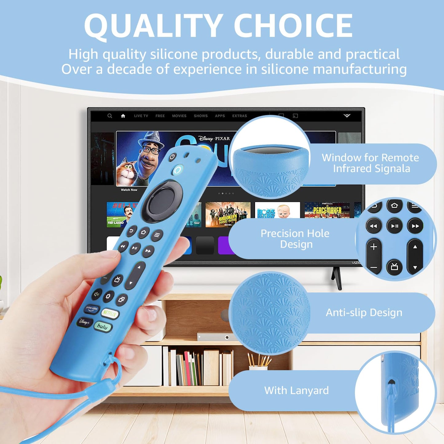 OneBom (2pcs) Silicone Remote Cover for Firetv 4K Max (2nd)/ Insignia/Pioneer/Omni (QLED) Series Alexa Voice Remote Enhanced w, Anti-Slip Protective Case with Same Color Lanyard(Glow Purple&Glow Blue)