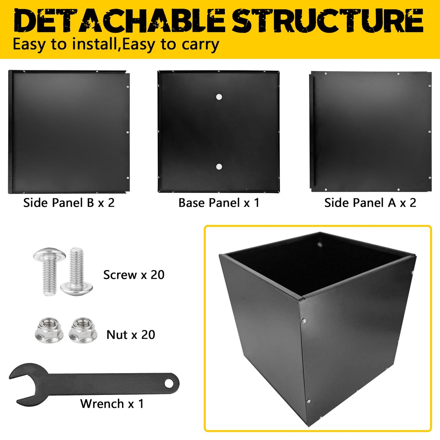 VEVIVOOVY Heavy Duty Steel Planter Box (26"x26"x26"),Square Tall Planter Modern Detached for Indoor & Outdoor Planters Cube,Black Flower Plant Pot for Commercial Residential for Patio Deck & Backyard