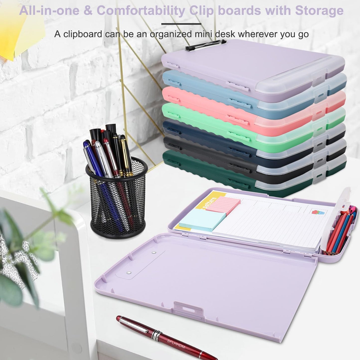 SFLHHDM Purple Clipboard, Clip Board 8.5x11, Teacher Clipboards with Storage, Plastic Clipboard with Pen Holder, Clipboards Storage for Women Teachers Work, School & Office Supplies