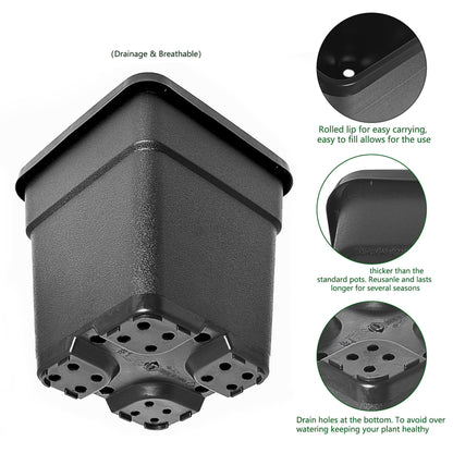 YSMN 10 Pcs 1.4 Gallon Black Square Nursery Pots with Drainage Holes and Plant Flexible Seedling Pots Seed Starting Planter for Indoor Outdoor Flowers