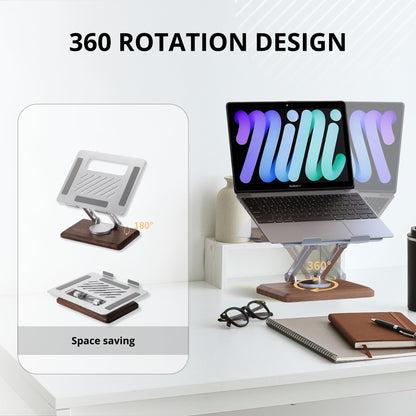 muso wood Laptop Stand for Desk, Laptop Riser with 360 Rotating Walnut Base, Adjustable Laptop Stand, Ergonomic Wooden Laptop Ventilated Stand for 10 to 17.3 Inches Notebook PC Computer