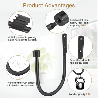 HIKMLK Minimalist Curtain Holdbacks 2pcs, 100% Cast Iron Solid Heavy Duty Metal Curtain Tieback Side Holders for Wall, Curtain Tie Hook Pull Backs for Drapes Window Home Decoration（Matte Black）