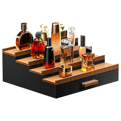 Sephyroth Cologne Organizer for Men 4 Tier of Elevated Cologne Display Shelf with Drawer Storage Perfume Organization and Storage Display Risers,Great Gift for Man(4Tier-BlackWalnut)