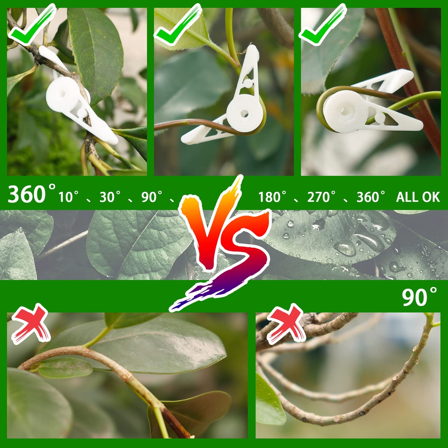 YBB 60 Pcs 360 Degree Adjustable Plant Clips, Plant Branches Bender Stem Trainer Clips for Low Stress Training (Green + White)