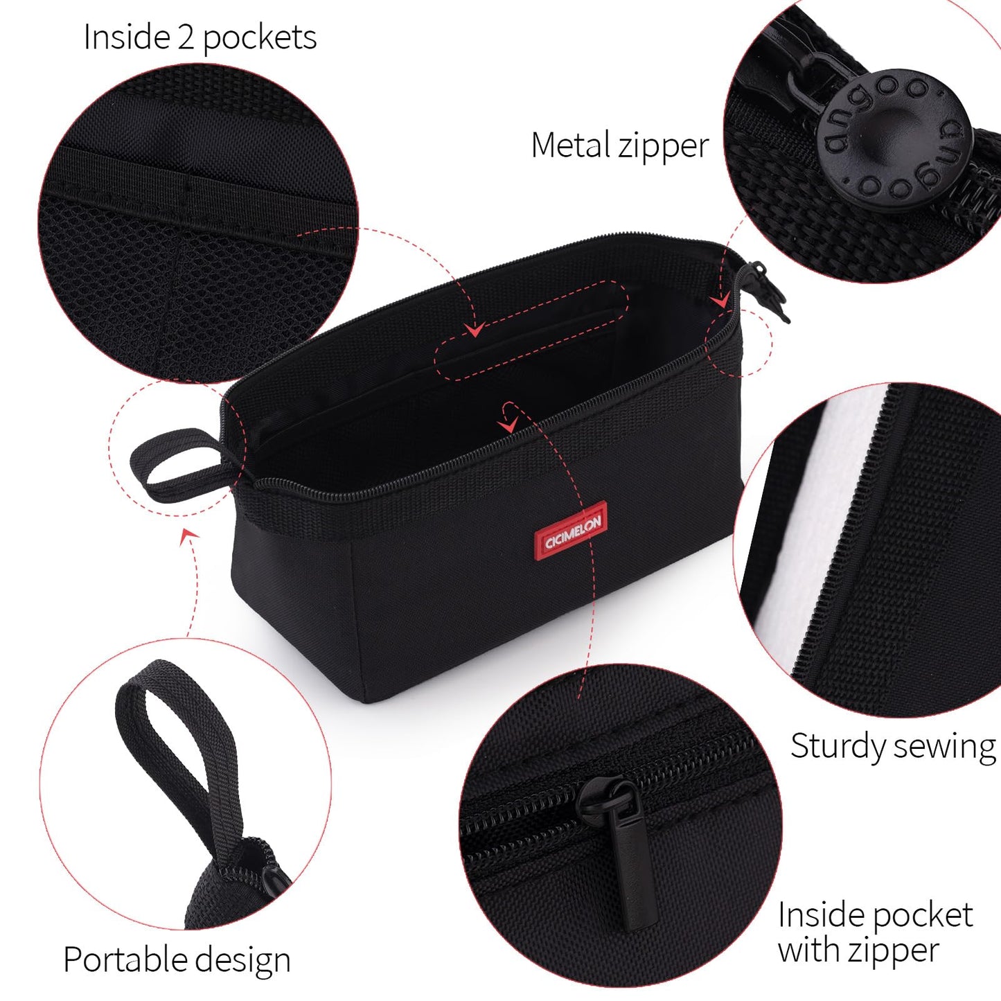 CICIMELON Multifunctional Pencil Pen Marker Case Pouch Bag Holder Small Cute Capacity for High Middle Primary School Student Aesthetic Teen Girl Boy Office Men Women Nurse Adults Portable (Black)