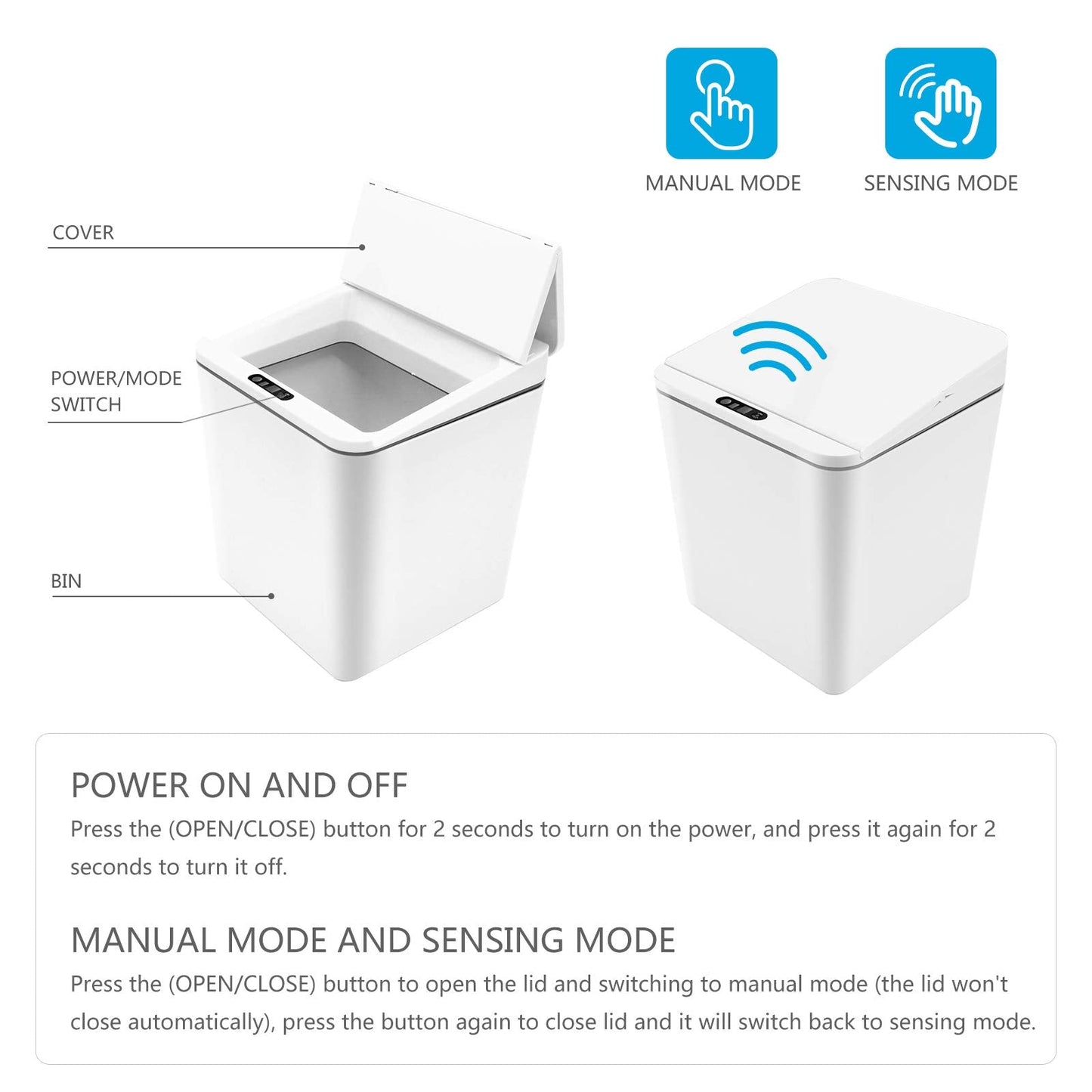 FEBHBRQ Automatic Small Countertop Trash Can with Lid, 1.5 Gal/6L Toucheless Mini Waste Bin for Office Desk/Bedside Table/Coffee Bar -Batteries, White