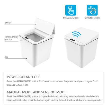 FEBHBRQ Automatic Small Countertop Trash Can with Lid, 1.5 Gal/6L Toucheless Mini Waste Bin for Office Desk/Bedside Table/Coffee Bar -Batteries, White