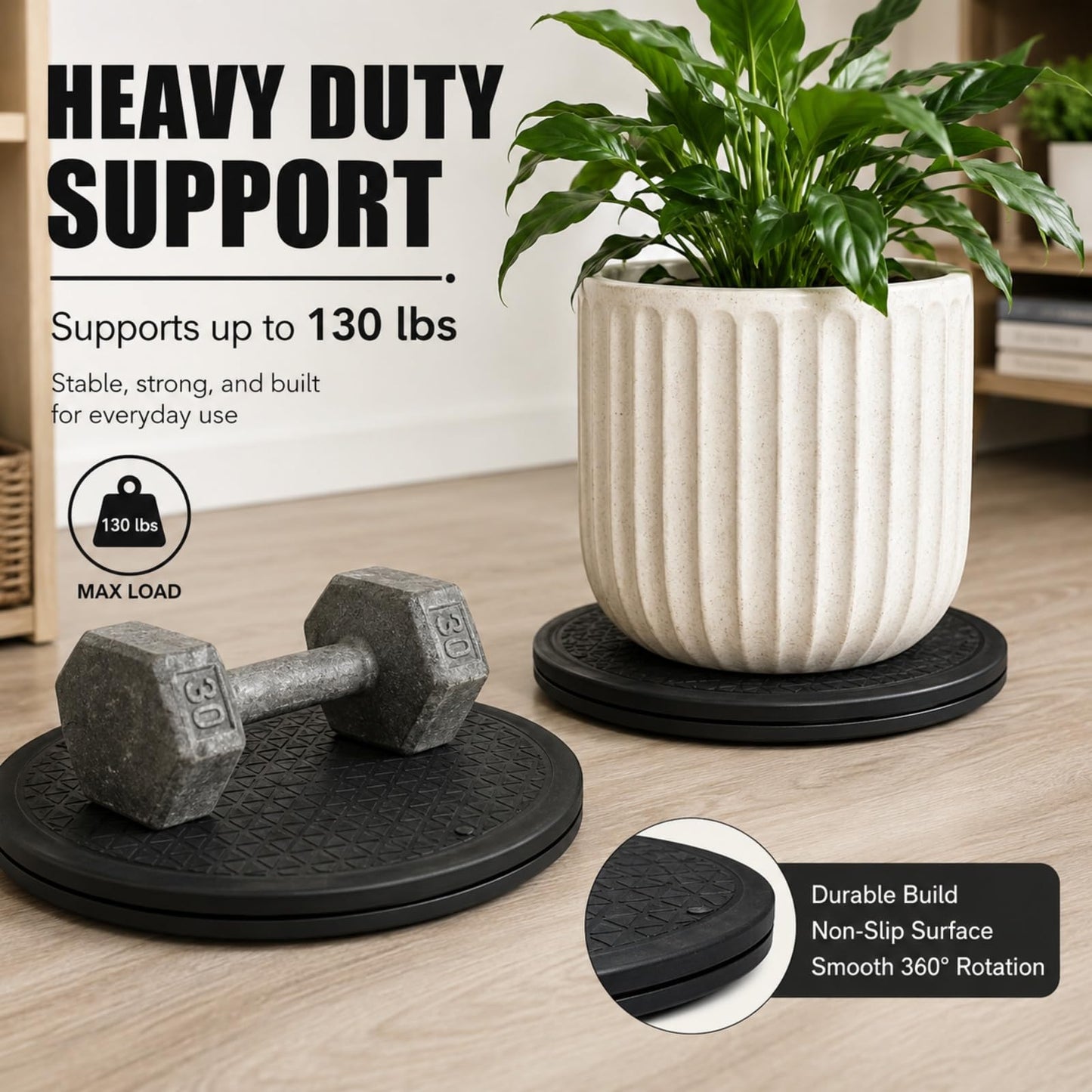 RHBLME 3 Pack Black Lazy Susan, 12 Inch Heavy Duty Rotating Swivel with Steel Ball Bearings Stand for Turntable, Monitor, TV, etc.