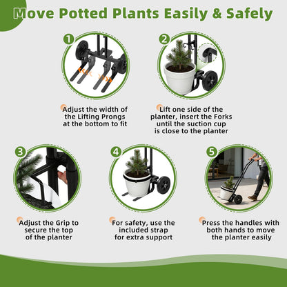 Vlaeng Plant Caddy with Wheels, 200 Lbs Capacity Plant Dolly Cart with Wheels, Handle, Adjustable Forks and Grips, Potted Plant Mover for Flower Shop, Home, Courtyard, Offices, Hotels