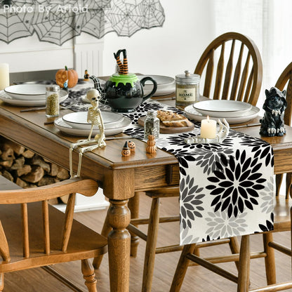 Artoid Mode Black Dahlia Floral Pinnata Halloween Table Runner, Fall Autumn Kitchen Dining Table Decoration for Home Party Decor 13x90 Inch
