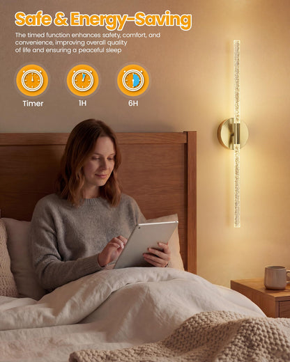NIORSUN Crystal-Inspired Bubble Battery Operated Wall Sconce Set of 2, 10000mAh 3 Color Temps Rechargeable Wall Lights with Remote, Dimmable Wireless Wall Lamp for Living Room Bedroom