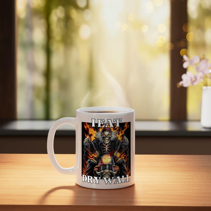 I Eat Drywall Funny Cringe Hard Skeleton Meme Ceramic Mug, White