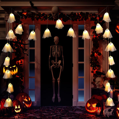 Retisee Halloween Ghost Decor 6.5ft Light up Ghost Garland 12pcs LED Spooky Ghosts String Lights Banner for Home Indoor Outdoor Fireplace Mantle Window Halloween Party Decorations