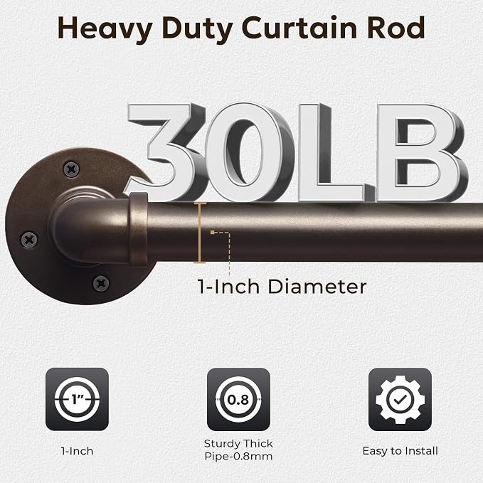 Zeerobee Curtain Rods for Windows 32 to 72, 1 Inch Industrial Wrap Around Antique Bronze Curtain Rod, Indoor/Outdoor Room Divider Adjustable Drapery Pole, 32"-72"
