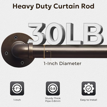 Zeerobee Curtain Rods for Windows 32 to 72, 1 Inch Industrial Wrap Around Antique Bronze Curtain Rod, Indoor/Outdoor Room Divider Adjustable Drapery Pole, 32"-72"