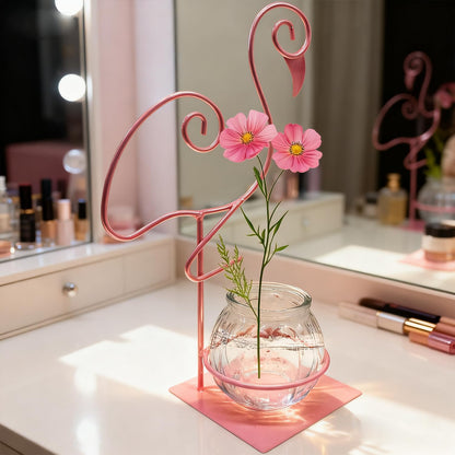 Desktop Glass Planter Vase Holder,Terrarium Stand for Plants Creative Decorations for Home Patio Lawn Garden (Standing Flamingo Pink)