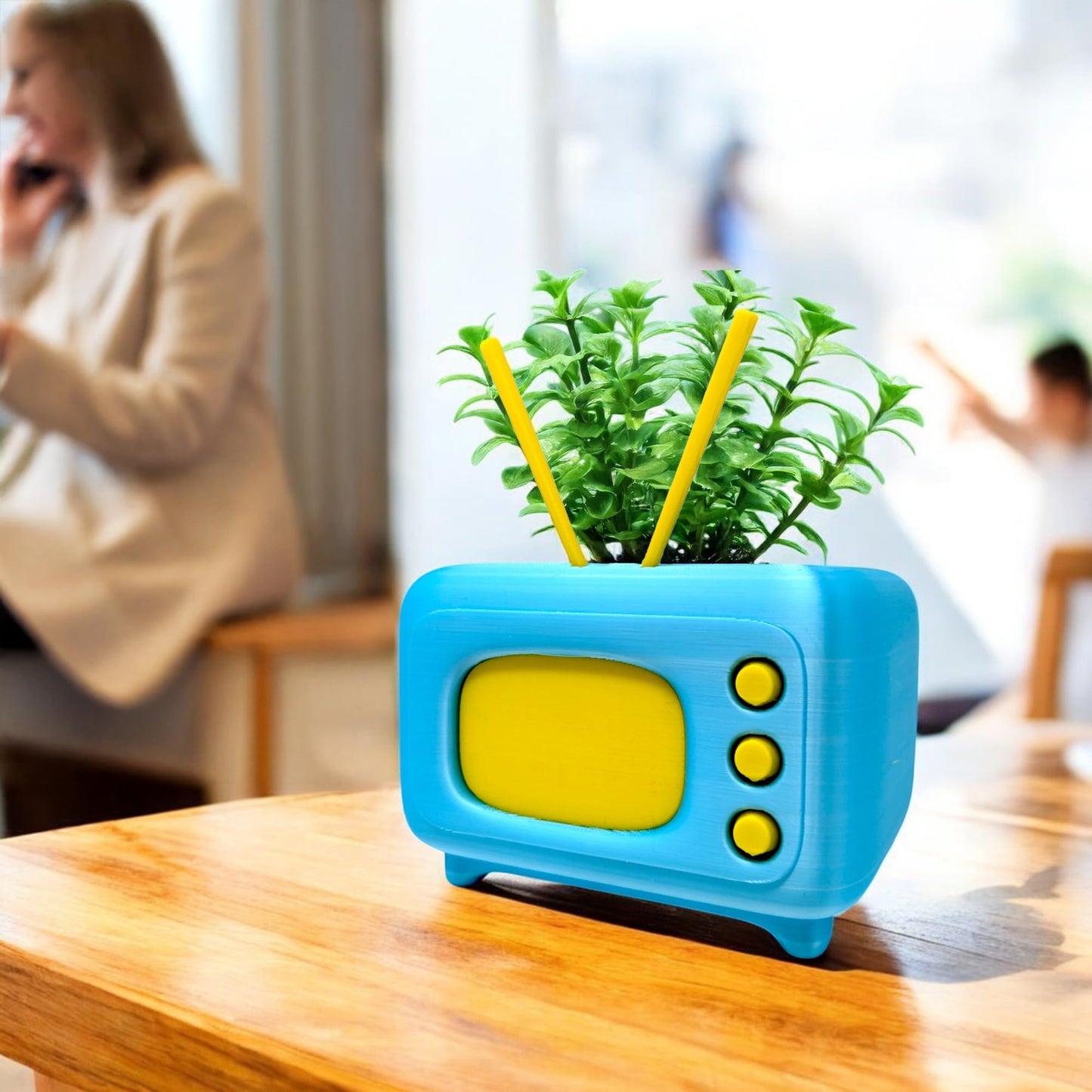 Mini Retro TV Succulent Planter – Funny 3D Printed Pot for Air Plants or Cactus, Unique Kawaii Desk Decor, Novelty Gift Idea for Plant Lovers, Office Display, Dorm Shelf, Home Accent